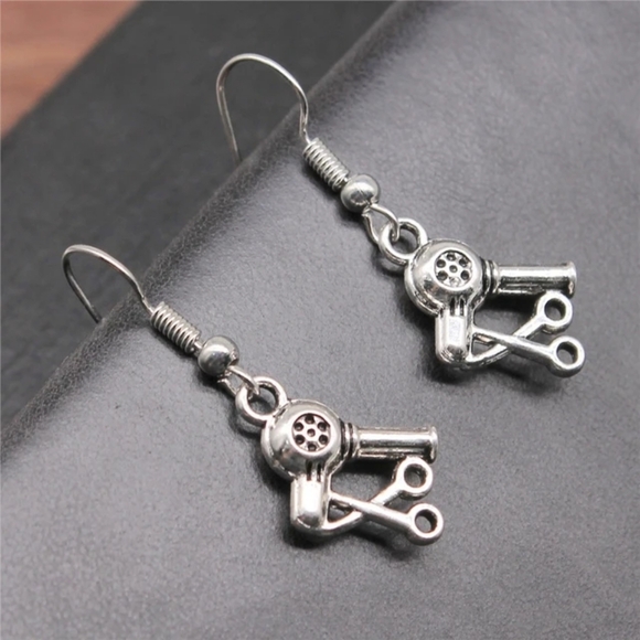 🇨🇦3 For $20🇨🇦Hair Dryer &  Scissors Antique Silver Drop/Pendant Earrings - Picture 3 of 5